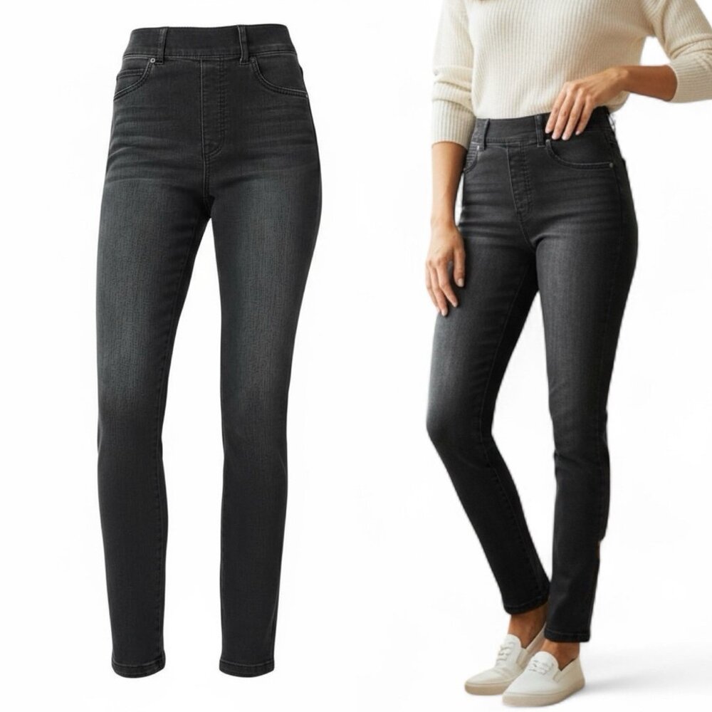 SPANX Straight Ankle Jeans Size Small Denim Pull On Vintage Black Slimming 20355